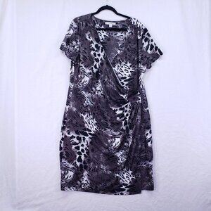 AA Studio Women Grey Leopard Print Stretchy Low V Neck Midi Dress Plus Size 20W